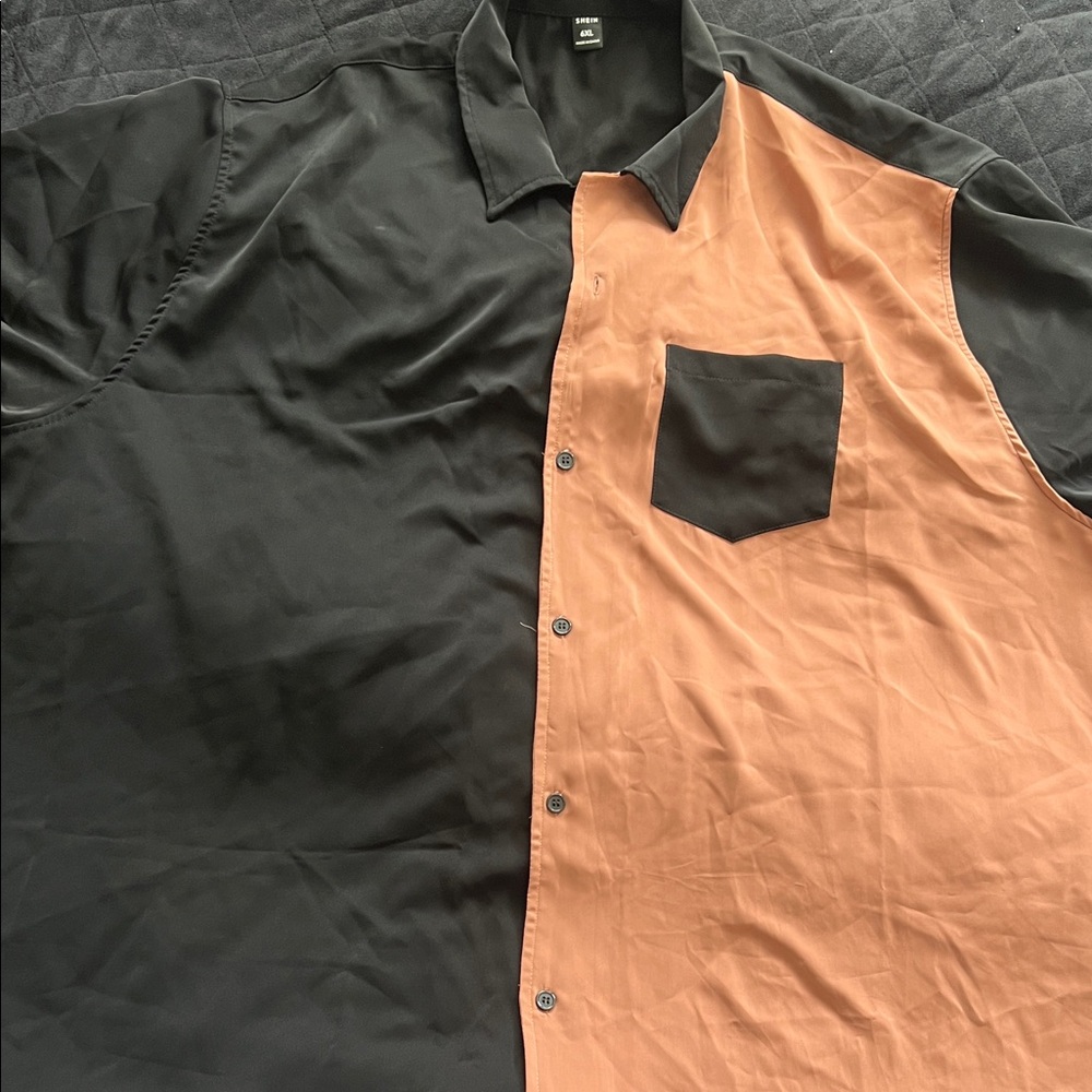 SHEIN Black and Tan Casual Button Down Shirt
